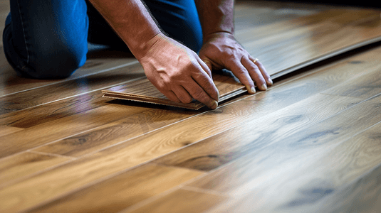 安装铺设地板的木匠工人