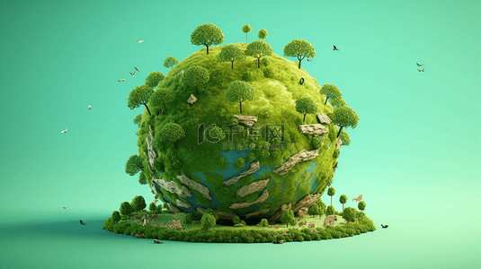 地球日绿色背景图片_绿色环保节能地球3D立体