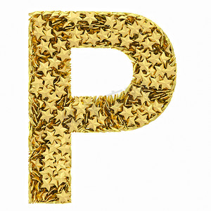 字母 P 由孤立在白色的金色星星组成