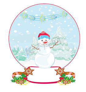 圣诞节球水晶球摄影照片_水晶球中的快乐雪人