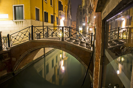 意大利夜景摄影照片_威尼斯，旧城运河夜景，意大利，欧洲