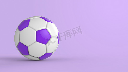 足球联赛展板摄影照片_紫色足球塑料皮革金属织物球隔离在黑色背景上。