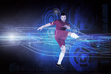 红蓝色线条摄影照片_红踢足球运动员的合成图像