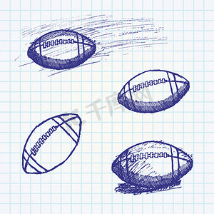 纸质笔记本上的橄榄球美式足球素描集