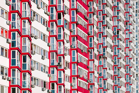 人口众多摄影照片_现代住宅公寓的一部分，建筑外观平坦。