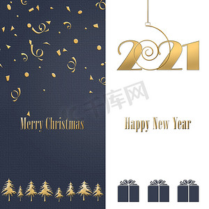 黑色金色海报摄影照片_在深蓝色背景的圣诞快乐卡片与文本