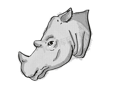 苏门答腊犀牛濒危野生动物卡通复古画