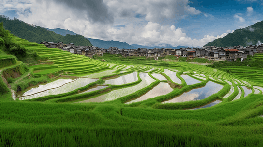 自然风景乡村田园生活梯田