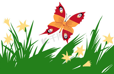 矢量图创意设计摄影照片_矢量图的花间蝴蝶