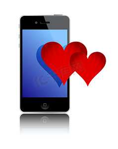 白色背景下的智能手机和爱心