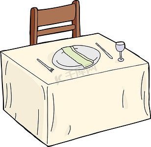 手绘桌子摄影照片_餐巾放在盘子里的桌子