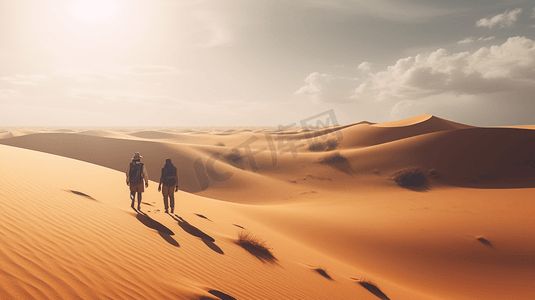 白天在沙漠上行走的人