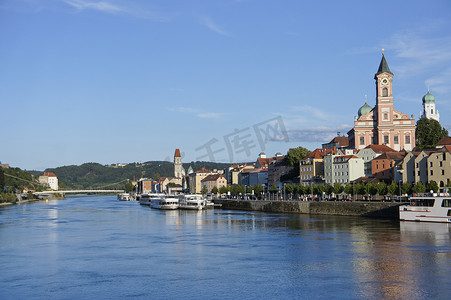 帕绍，河边的旧城景，巴伐利亚，德国，欧洲