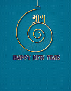 2021年圣诞快乐，新年快乐，绿松石背景中的金色螺旋形