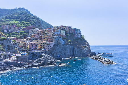 建筑学摄影照片_Manarola Cinque Terre，旧城景，意大利，欧洲