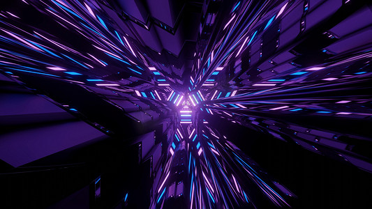 4d霓虹灯空间摄影照片_黑暗迷宫中霓虹灯催眠模式的 3D 插图
