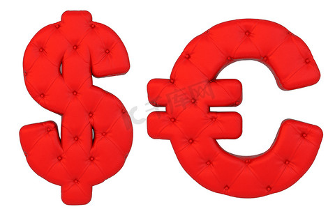 豪华红色皮革字体欧元和美元符号