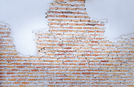 空荡荡的旧砖墙漆成质感快乐的红棕色墙宽垃圾砖墙破旧的建筑，石膏抽象网页横幅复制空间损坏