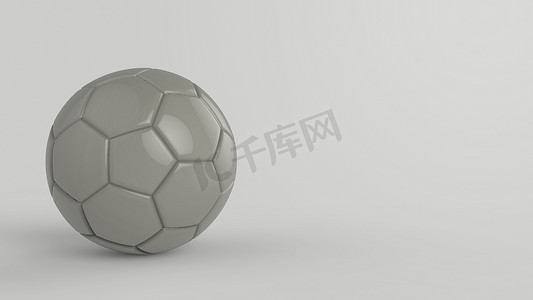 足球联赛展板摄影照片_灰色足球塑料皮革金属织物球隔离在黑色背景上。