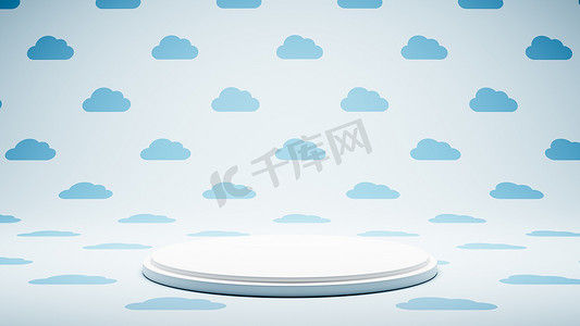 云形状图案工作室背景上的空白色平台