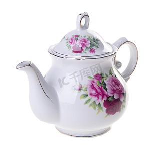 茶壶，背景上的陶瓷茶壶。