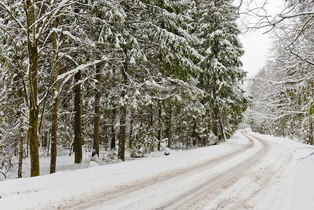 在冬天积雪的木头的路