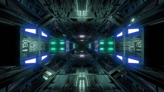 未来派科幻隧道走廊3d插画背景壁纸