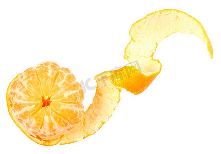 橘子去皮摄影照片_一个去皮的橘子
