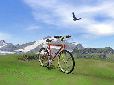 蓝色,摄影照片_红色山地自行车 - 3D 渲染