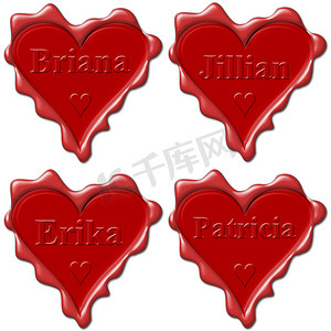 “有名字的情人节爱心：Briana、Jillian、Erika、Patric”