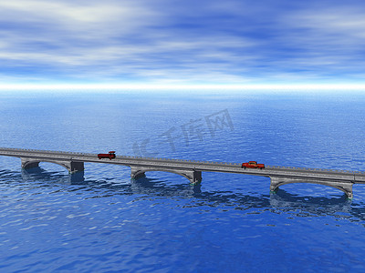 彩虹桥梁摄影照片_有汽车的桥梁横跨海峡