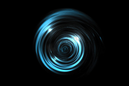 宇宙大气背景摄影照片_黑色背景、抽象背景上发光的浅蓝色漩涡