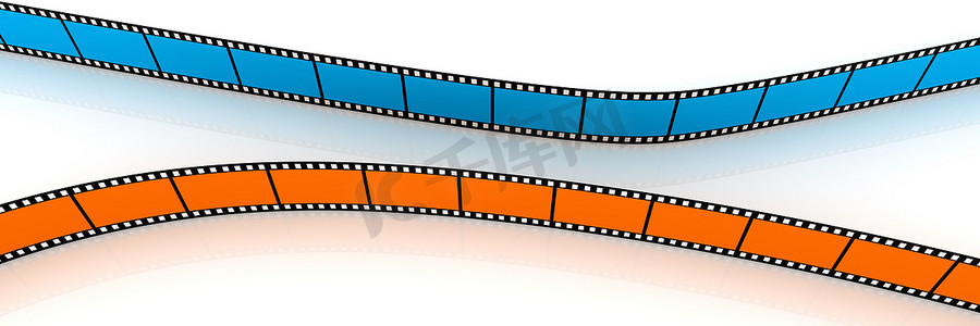 蓝色和橙色的 3d 空白电影
