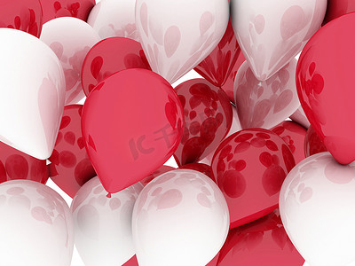 “红色和白色的气球。3d imagen，假期概念”