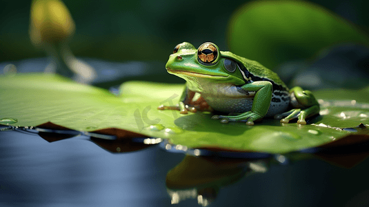 绿水百合垫上的青蛙