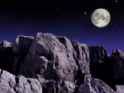 午夜的月亮摄影照片_傍晚悬崖上的月亮