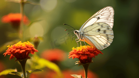 党建聚焦摄影照片_选择性聚焦摄影白色蝴蝶栖息在花朵上
