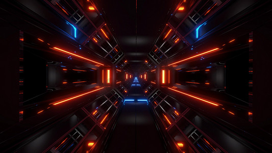 黑暗空间科幻隧道飞艇走廊飞过vj环路3d插画