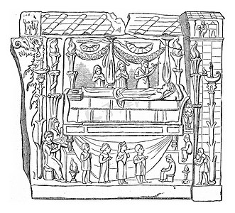 古代床摄影照片_罗马葬礼床，在 Haterii，Lateran Mu 的纪念碑之后