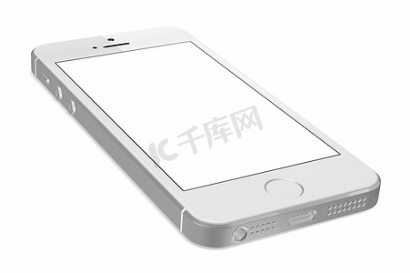 白色背景上有空白屏幕的银色智能手机