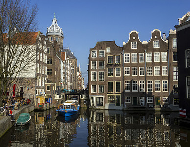 “运河上的古典阿姆斯特丹景观，荷兰”