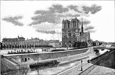 double摄影照片_Hotel-Dieu、Parvis Notre-Dame 和 Pont au Double，vi