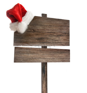 白色圣诞老人帽的风化木牌