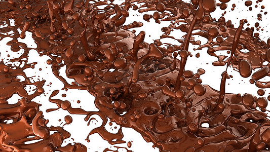 融化的巧克力或可可咖啡飞溅和液滴