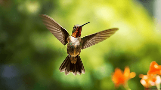 倾斜倾斜摄影照片_棕色蜂鸟在倾斜移位镜头中飞行