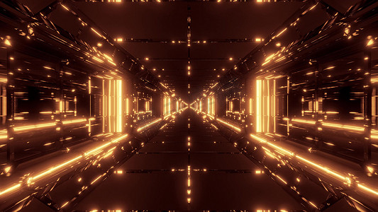 民国衣架摄影照片_干净的未来派科幻空间衣架隧道走廊与热反射 3d 渲染背景壁纸