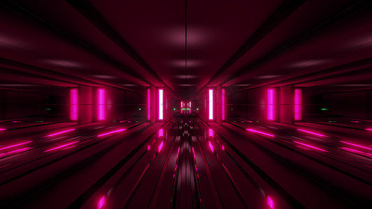 干净的风格 blck 隧道走廊背景与 redd 发光背景 3d 渲染