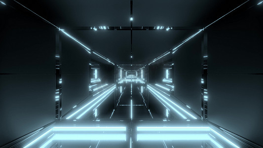 未来主义光笔科幻隧道走廊寺庙3d插画背景壁纸
