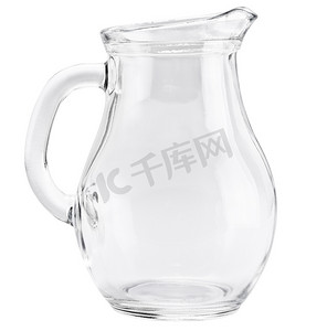 牛奶玻璃壶摄影照片_孤立在白色背景上的玻璃壶