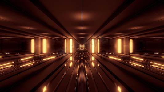 干净的风格 blck 隧道走廊背景与金色发光背景 3d 渲染